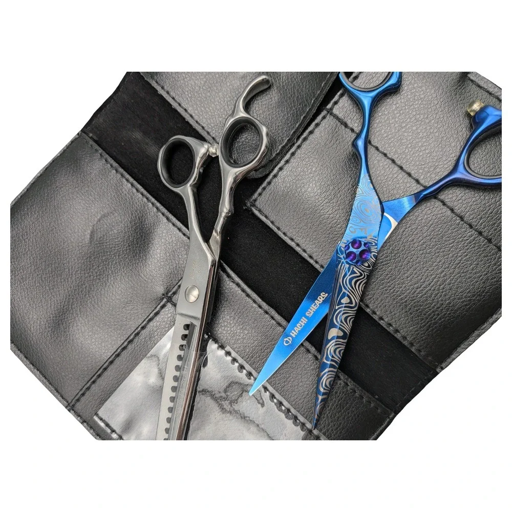 Hachi Shears Professional Hair Cutting Set Blue Damascus Thinning Shears HG-665